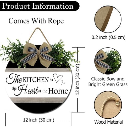 Wooden The Kitchen Is The Heart Of The Home Sign 12inch, Wood Kitchen Door Wall Decor Rustic Wooden Kitchen Signs for Dinning Room Home Decor