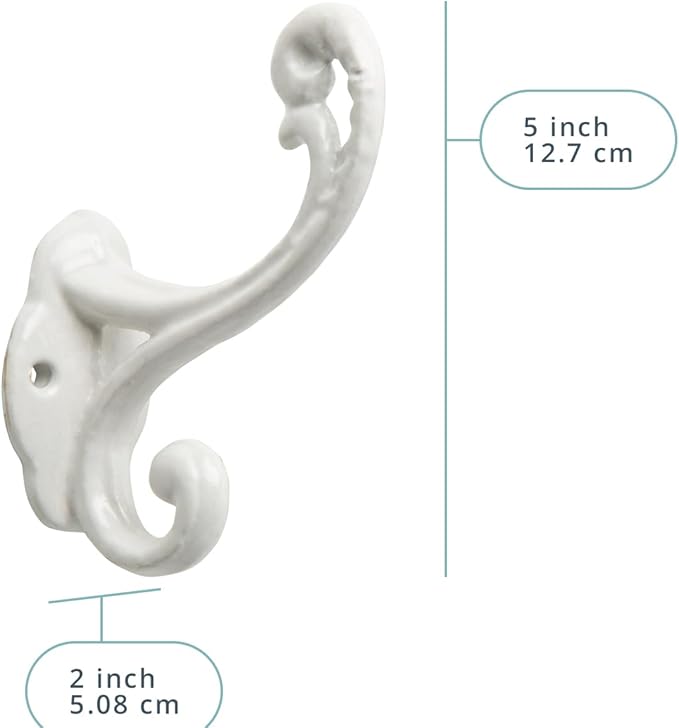 Comfify Decorative Rustic Wall Hooks – Shabby Chic Set of 4 Wall Mounted for Coats, Bags, Towels and More – Vintage Hooks for Farmhouse Decor - Sturdy, Cast Iron in Rustic White Color