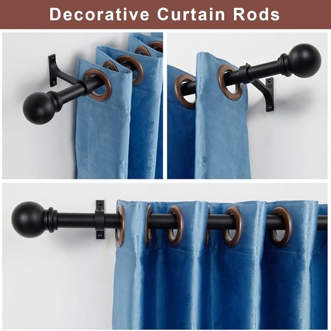 2 Pack Matte Black Curtain Rods, 48-84" Adjustable, Heavy Duty 1 Inch Diameter with Ball Finials