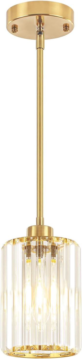 Pendant Lights Kitchen Island, Modern Brushed Gold Pendant Light Fixtures, Kitchen Hanging Lights Mini Chandelier Crystal Pendant Lighting for Island Dining Room Hallway Bedroom