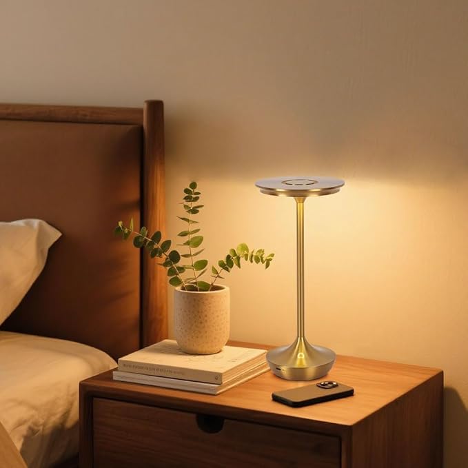 2 Pack LED Rechargeable Cordless Table Lamps,Portable Outdoor 6000 mAh Battery Operated Table Light Touch Control 3 Color Dimmable Waterproof for Patio/Cofee/Restaurant/Camping/Dining/ Bedroom-Gold