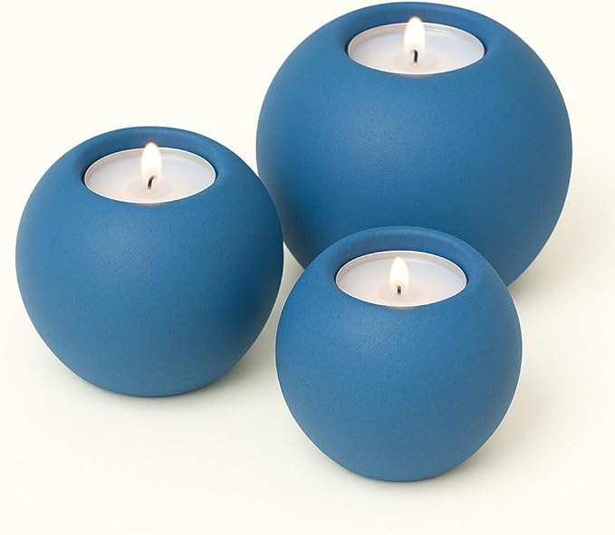 Concrete Sphere Tea Light Holder - Minimalist Centerpiece - Candle Holder - Modern Interior Design (Cobalt Blue, Medium Sphere)