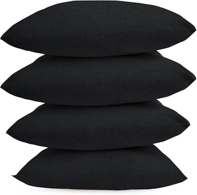 Covers & All Premium Square Throw Pillow Inserts with Covers Set of 4, 12 x 12 Inches Black, Decorative Cushions for Couch Sofa Home Decor Office Travel UV Resistant Waterproof Soft Cushions Pillows