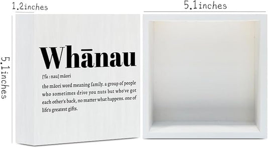 Whānau Definition Maori Rustic Home Office Decor Wooden Box Sign, Inspirational Hawaiian Gifts for Christmas Thanksgiving New Zealand Decorative Office Desk Accessories Counter Shelf Decor Plaque Sign