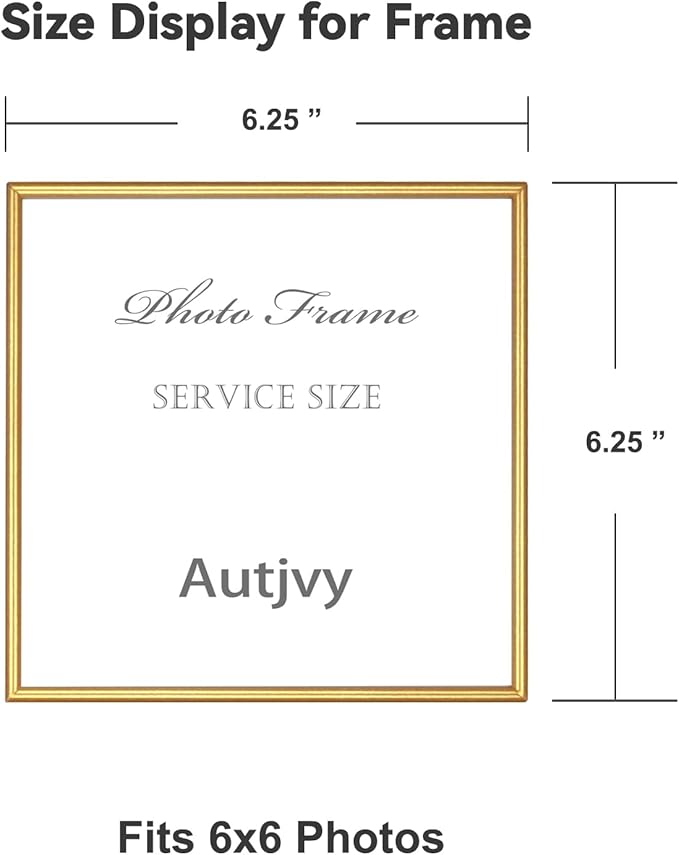 6x6 Picture Frame Set of 2, Gold Modern Simple Thin Aluminum Metal Square Photo Frames with HD Glass, Display for Tabletop and Wall, 2 Pack