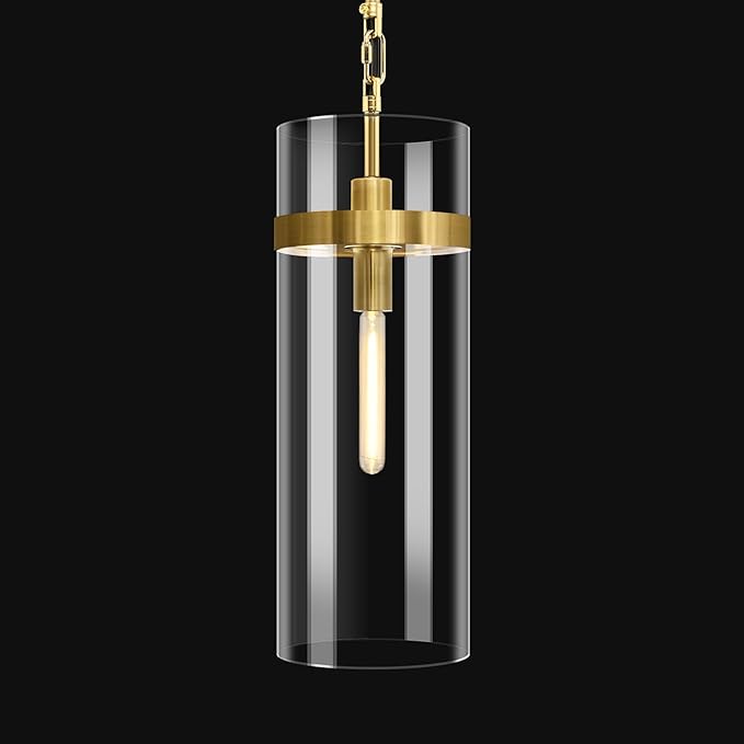 Modern Brass Large Glass Kitchen Island Pendant Light, 6'' Brass Clear Adjustable Island Pendant Lights,1 Light Indoor Pendant Light, for Kitchen Dining Bathroom