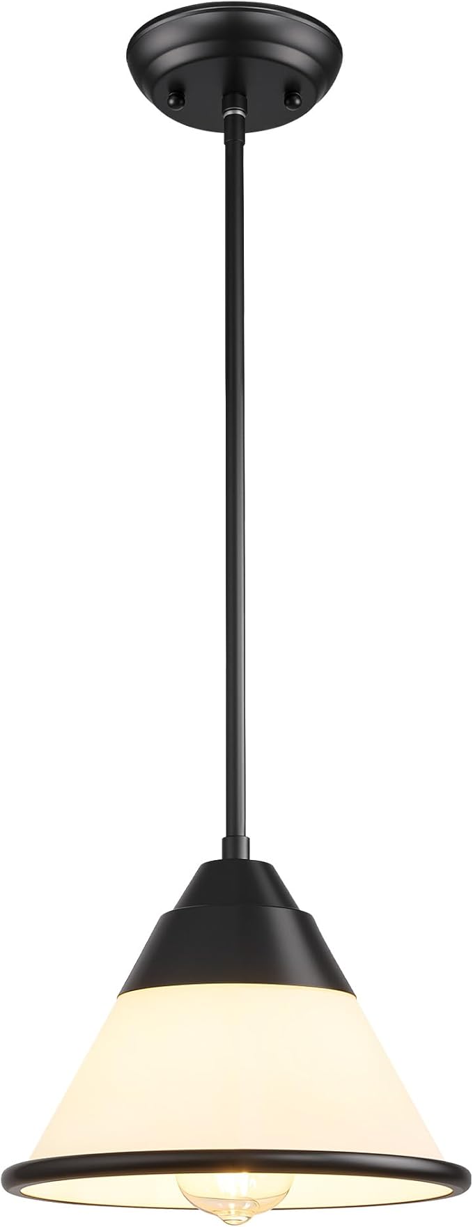 9.4" Black Pendant Light, Adjustable Hanging Light Fixture with Milk Glass Shade, Vintage Farmhouse Kitchen Island Lighting for Dining Room, Hallway, Entryway