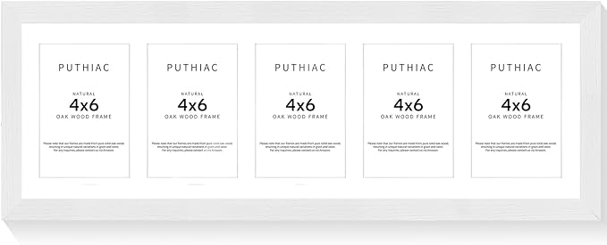8x24 Oak Wood Picture Frame - 8x24 Photo Frame with Mat Display 5Pcs 4x6 Photos, 4x6 Picture Frame Wood, Natural Solid Wooden Picture Frames for Wall Art Photo and Prints(1 Pack, White)