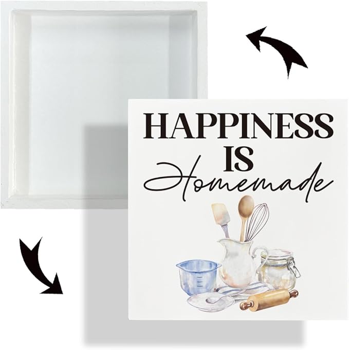 Inspirational Kitchen Sign, Happiness is Homemade Sign, Decorative Signs and Plaques, Home Decor for Kitchen, Dining Room or Living Room, Family Signs, Desk Decor Art, Housewarming Gift