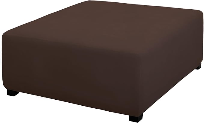 PureFit Super Stretch Form Fit Square Ottoman Cover Rectangle - Ottoman Slipcovers for Foot Stool & Folding Storage Furniture for Living Room with Nonslip Elastic Bottom (Medium-XL, Chocolate)