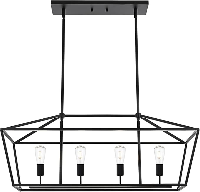 BONLICHT Kitchen Island Lighting 4 Lights in Matte Black Finish Farmhouse Chandelier Industrial Pendant Hanging Light Fixture for Dining Room Living Room Foyer