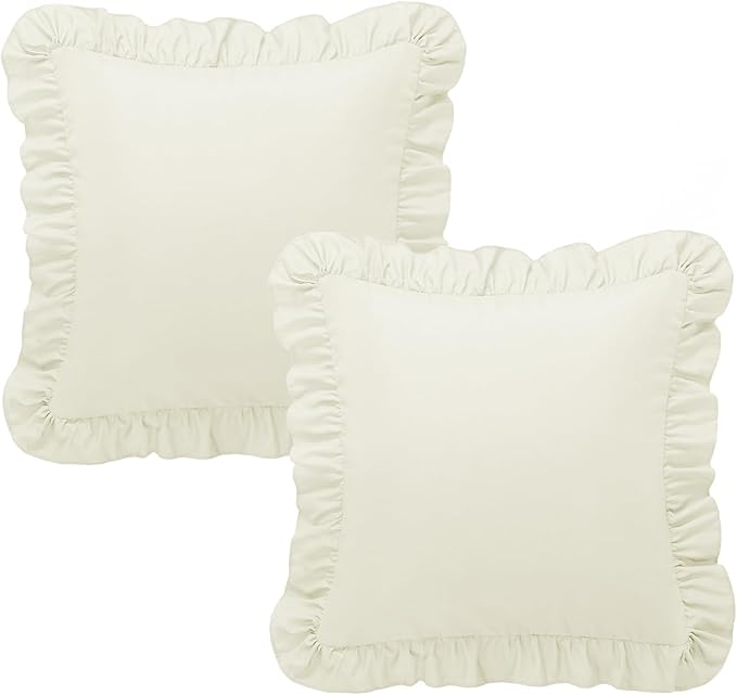 KKJIAF Ruffle Pillow Cases 24x24 Inches, Beige Square Ruffled Pillow Covers Set of 2, Microfiber Wrinkle Resistant Pillow Shams with Envelope Closure for Sofa Bed Living Room