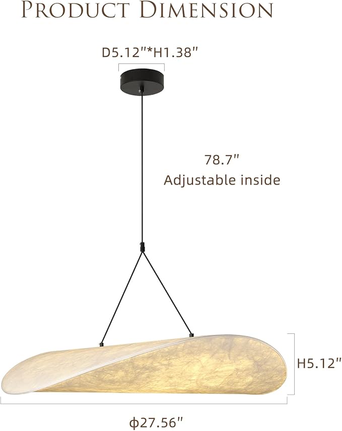 Japanese Wabi-Sabi Pendant Light, 27.56-Inch Imitation Silk Lampshade, Adjustable Height Hanging Lighting Suitable For Kitchen Island Foyer Lighting Fixtures , Living Room Lights Ceiling Decorations