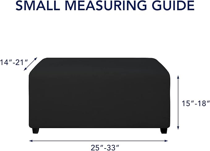 PureFit Super Stretch Soft Form Fit Ottoman Cover Rectangle - Ottoman Slipcovers for Foot Stool & Folding Storage Furniture for Living Room with Nonslip Elastic Bottom (Small, Black