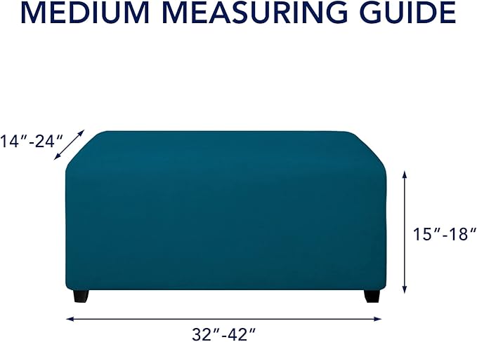 PureFit Super Stretch Soft Form Fit Ottoman Cover Rectangle - Ottoman Slipcovers for Foot Stool & Folding Storage Furniture for Living Room with Nonslip Elastic Bottom (Medium, Peacock Blue)