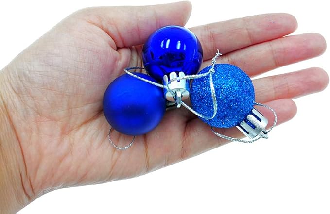 ALIMITOPIA 24pcs Christmas Ball Baubles 1.2 inches Shatterproof Plastic Hanging Balls Pendant for Tiny Xmas Tree Decoration (Tiny Size;Blue)