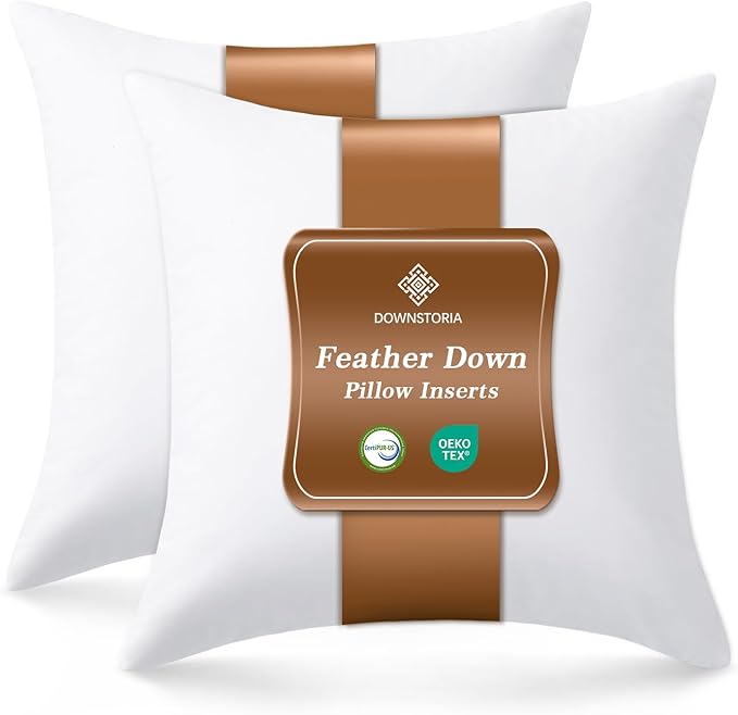 20x20 Pillow Inserts Set of 2, Natural Feather Down Pillows with 100% Cotton Cover, Throw Pillow for Bed, Couch and Sofa.