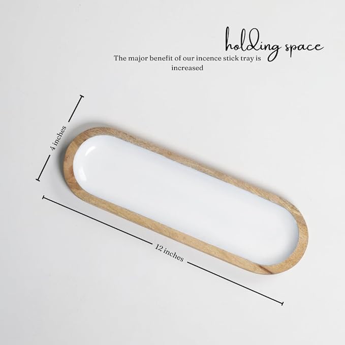 The Art Box Hand Painted Wooden Incense Holder White - 12 inch Long Modern Incense Burner Sticks Ash Catcher for Gifts, Home Decor