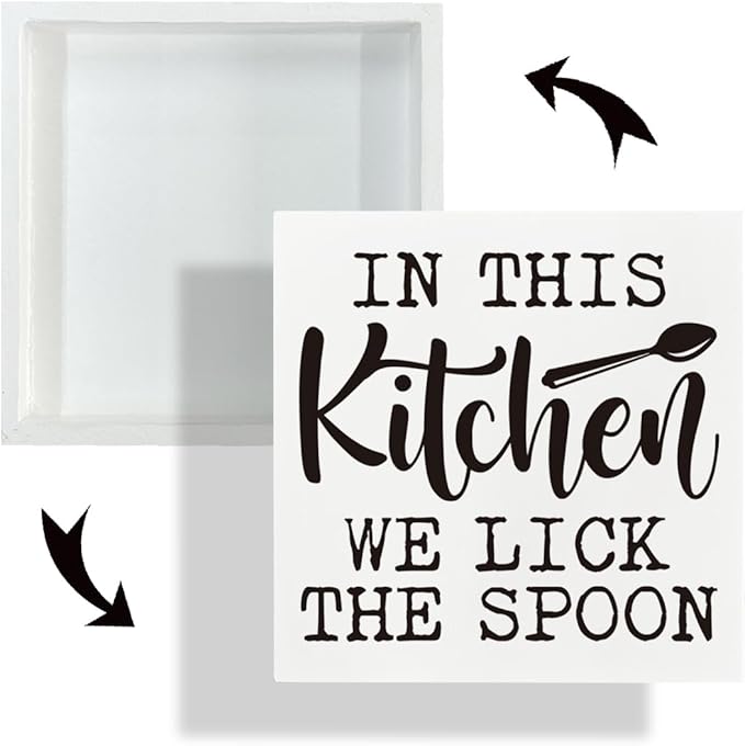 Farmhouse Kitchen Decor, In This Kitchen We Lick the Spoon Sign, Decorative Signs and Plaques, White Wooden Box Sign, Farmhouse Home Decor, Desk Decors Art, Housewarming Gift