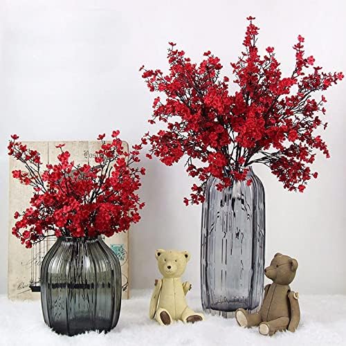 Hananona 10 Pcs Babys Breath Artificial Flowers Real Touch Fake Red Flowers Silk Plants for Christmas Home Decor Indoor Floral Arrangement Table Centerpieces Halloween Decor (Red, 10)