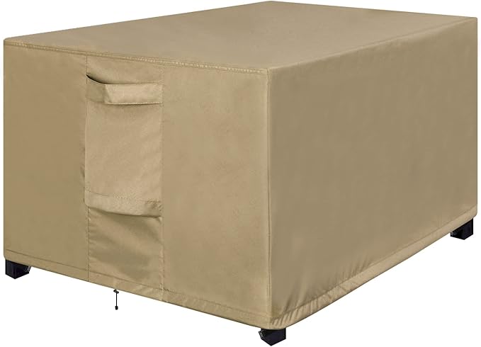 OutdoorLines Outdoor Waterproof Patio Ottoman Covers - Rectangle UV-Proof Patio Side Table Cover Windproof Heavy-Duty Furniture Covering Protector 34L x 24W x 17H Inch, Camel