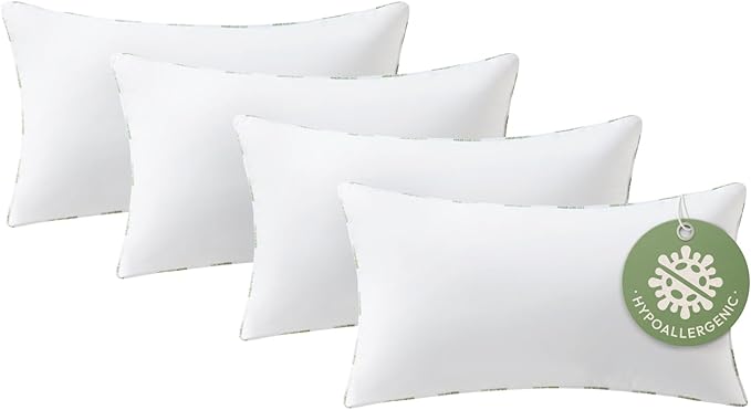 Throw Pillow Inserts (Pack of 4, 12 x 20 Inches, White) - Hypoallergenic 100% Virgin Fiber Lumbar Pillow Form Microfiber Throw Pillows for Bed and Couch Pillows | Indoor Decorative Pillow