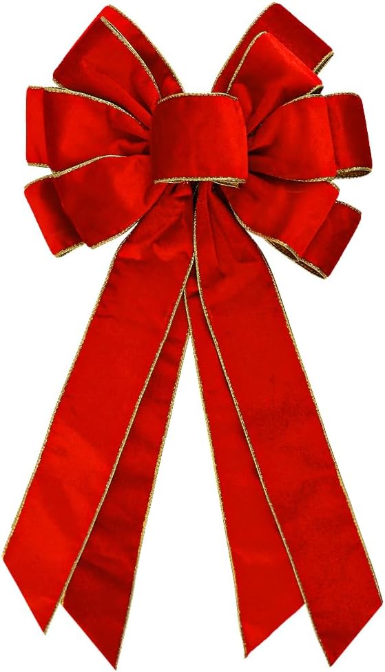 Large Christmas Velvet Wreath Bow 20 x 11.42in Red with Golden Edge