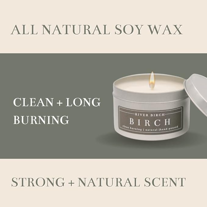River Birch Candles Birch Scented Candle | Premium, All-Natural, Non-Toxic, Soy Candles | 8 oz. Silver Tin Travel Candle | Cozy Relaxing Gifts for Home