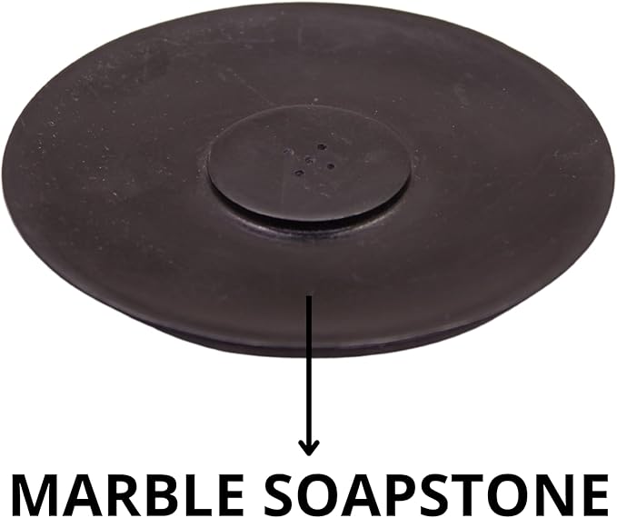 Handmade Marble Incense Holder - Round Incense Burner with Multiple Holes for Incense Sticks. Decorative Ash Catcher for Home and Office Decor. (4 inch Diameter, Black)