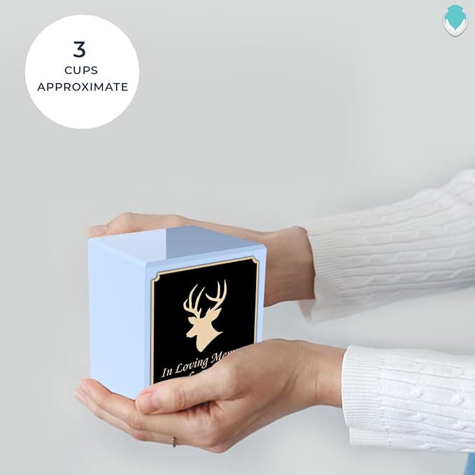 GetUrns Custom Deer Small Urn Box for Human Ashes I Personalized Wooden Keepsake Cremation Urn for Male or Female I Light Blue Memorial Box I 40lbs
