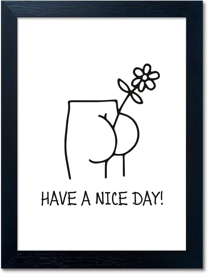 Black and White Bathroom Wall Decor, Funny Bathroom Wall Art, Humoristic Restroom Wall Decor, Framed Minimalist Canvas Print Painting for Decor