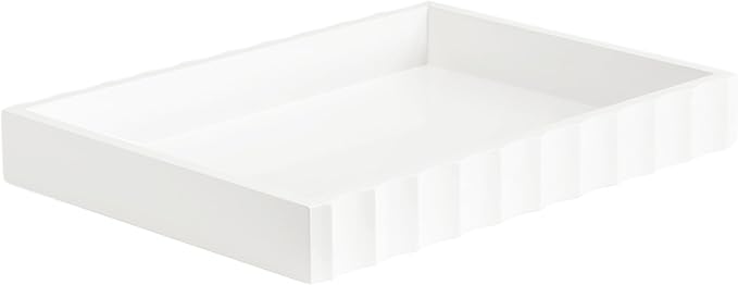 Kate and Laurel Lissi Decorative Rectangle Tray with Wavy Design, 16 x 12, White, Modern Scalloped Serving Tray for Coffee Table Ottoman, Dining Table, or Entryway Catch-All Tray