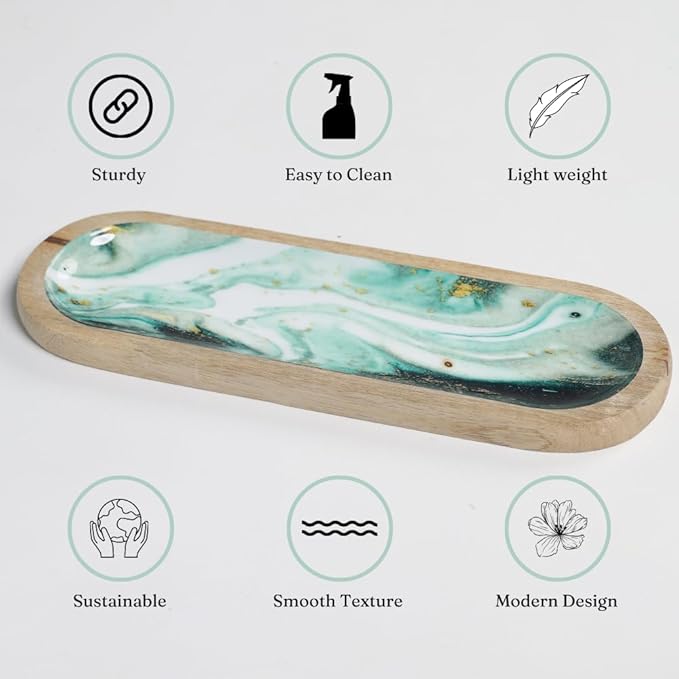 The Art Box Hand-Painted Incense Burner Holder Aquamarine - 12x4x1 inch Wooden Long Incense Stick Tray Holder for Modern Gift, Ash Catcher Incense Stick Holder - Meditation & Yoga