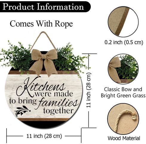 Kitchen Rustic Round Wooden Wreath Sign 11inch, Kitchens Are Made For Bringing Families Together Signs, Kitchen Wreaths Decorations Farmhouse Wall Art Decor