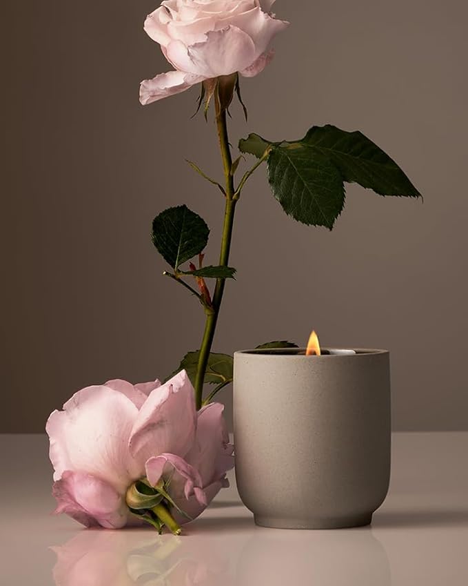 Homecourt Luxury Scented Candle, 60-Hour Burn Time, Soy Wax Blend & Organic Cotton Wick, Kiln-Fired Reusable Ceramic Vessel, Steeped Rose, 8 oz