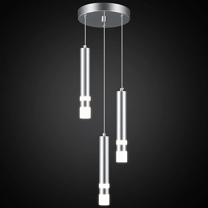 Modern Pendant Light Kitchen Fixture Dimmable LED Chrome Mini Pendant Lighting fo Kitchen Island Bedroom Bedside Table Small Pendant Lights (3-Light)