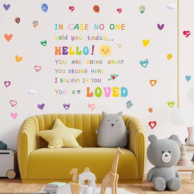 Colorful Inspirational Wall Decals,Motivational Sayings Wall Stickers,Multicolor Classroom Quotes Vinyl Decals,Balloons Sun Positive Phrases Sticker for Nursery Kids Room Bedroom Walls Decor