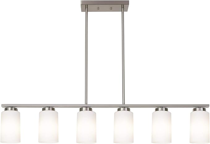 TODOLUZ 6-Lights Farmhouse Pendant Light Fixture Kitchen Island Lights with Opal White Glass Shade, Hanging Ceiling Light in Brushes Nickel for Dining Room Home Lighting