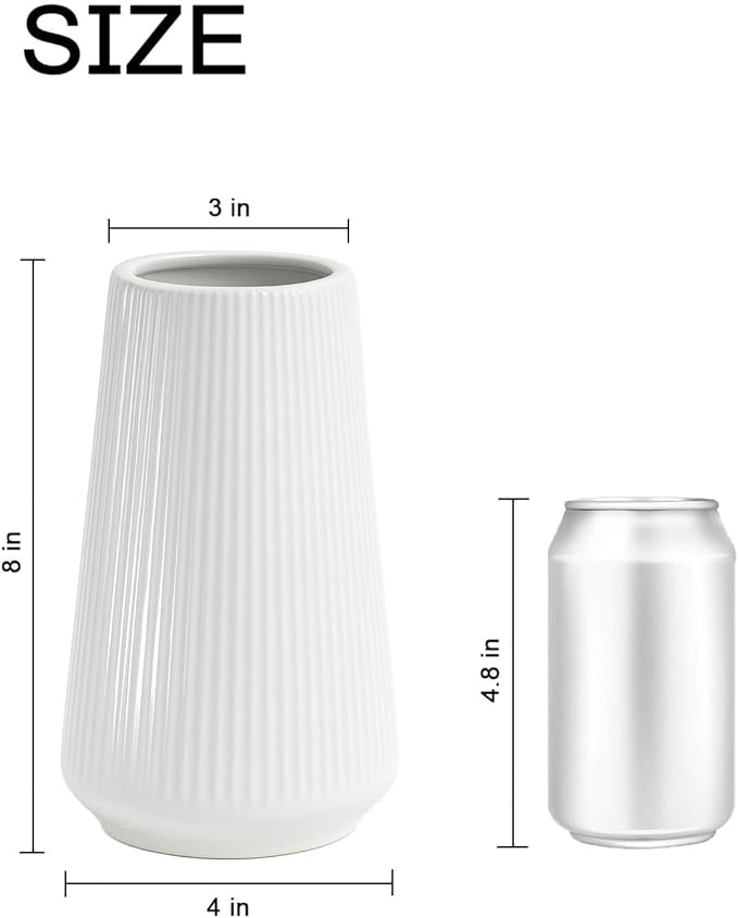 White Ceramic Vase – Frosted Elegant Flower Vase for Pampas Grass, Dried or Fresh Flowers, Modern Minimalist Farmhouse Home Decor for Living Room, Dining Table, Wedding Centerpiece