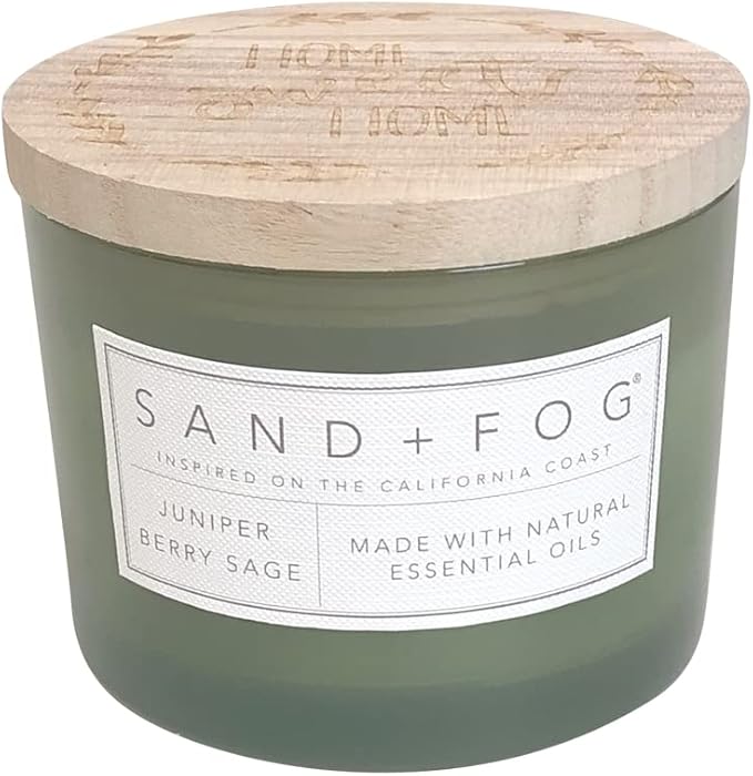 Sand + Fog Scented Candle - Juniper Berry Sage – Additional Scents and Sizes – 100% Cotton Lead-Free Wick - Luxury Air Freshening Jar Candles - Perfect Home Decor – 12oz