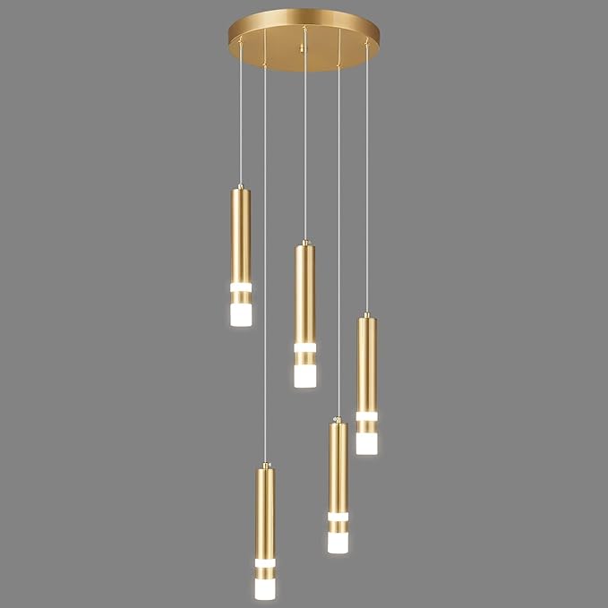 5-Light Modern Pendant Light Kitchen Island Light Fixture Dimmable LED Gold Mini Pendant Lights Dinning Room Kitchen Chrome Pendant Lighting