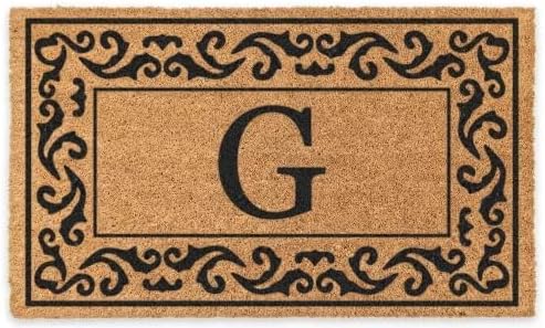 COCO MATS 'N MORE Personalized Door Mat with Monogram for Outdoor Indoor - Non-Slip Coco Coir Front Doormat with Vinyl Backing, Wedding, Housewarming New Home (Rolling Scroll, 14" x 22")