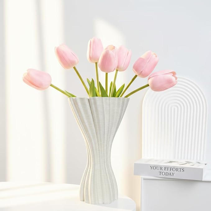 Minimalist White Ceramic Vase, Irregular Organic Shape Decorative Flower Vase for Home Decor, Wabi-Sabi Modern Accent for Living Room Table Shelf