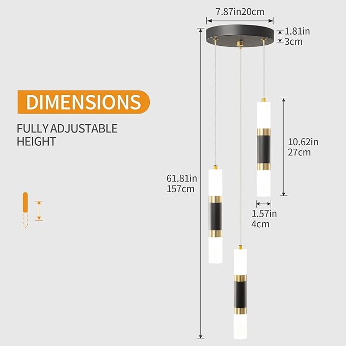 Modern Kitchen Pendant Lighting Over Island Dimmable LED 3 Light Mini Pendant Light, Pendant Lights Kitchen Bedroom Modern Pendant Light Fixtures (Black Gold)