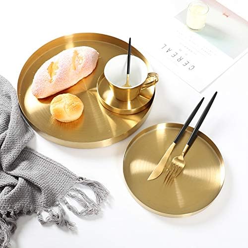 Round Gold Tray Stainless Steel Jewelry, Make up, Candle Plate Decorative Tray (5.5 inches)