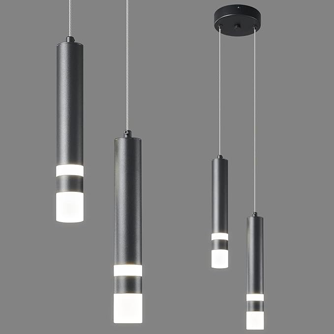 Modern Pendant Light Kitchen Fixture Dimmable LED Black Mini Pendant Lighting fo Kitchen Island Bedroom Bedside Table Small Pendant Lights (2-Light)