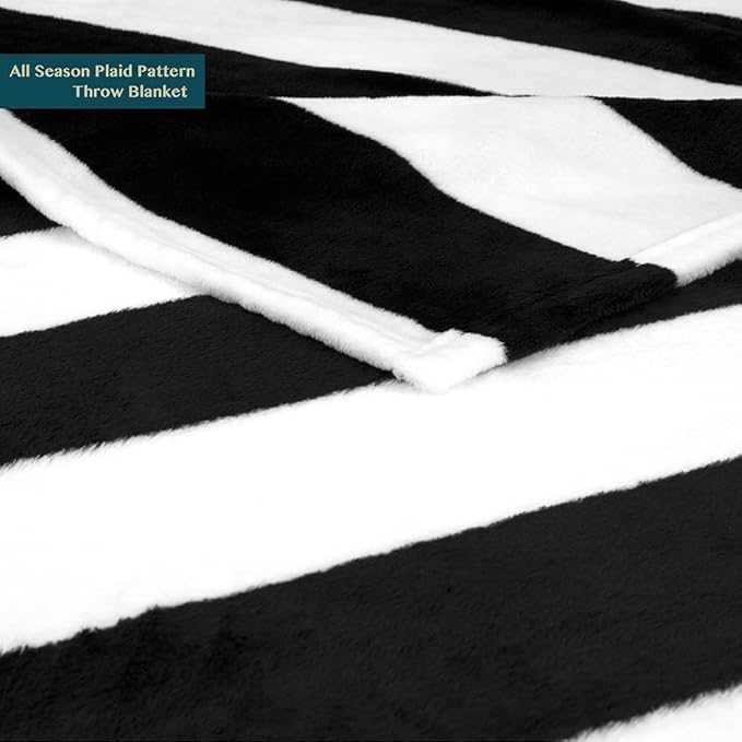 PAVILIA Striped Throw Blanket for Sofa Couch | Soft Flannel Fleece Stripe Black and White Decorative Throw | Warm Cozy Lightweight Microfiber | 50 x 60 Inches