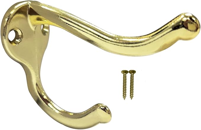 QCAA Coat Hat Hook, Heavy Duty for Wall Hanging, Zinc Die Cast, Brass Plated, Made in Taiwan, 12 Pack