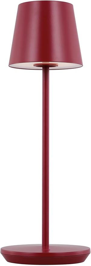 Generation Lighting Mena Accent Rechargeable Table Lamp – 14.5” Dark Red Steel Lamp with 3-Way Base Switch, 2.4W Up/Down LED at 2700K, 260 Lumens, USB-C, Wet Rated (8000701-211)