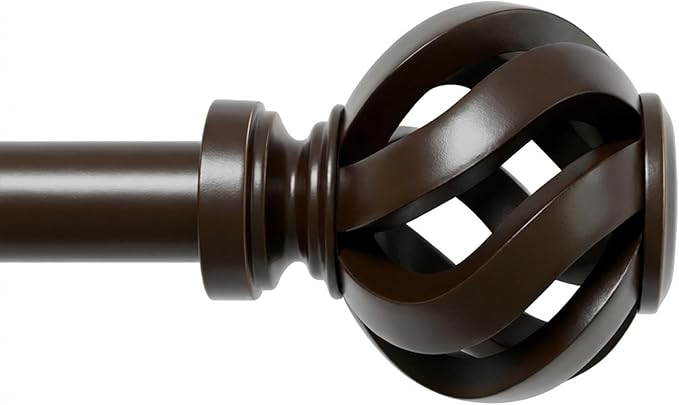 Curtain Rod for Windows 28 to 48 inches: 1 inch Diameter Heavy-duty Adjustable Decorative Curtain Rod, Bronze Boho Rustic Drapery Rods with Twisted Cage Finials for Bedroom & Living Room